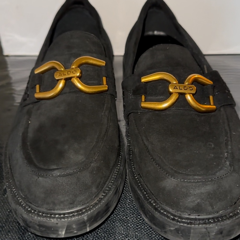 Aldo Men's Black Loafers with Bold Gold Detail